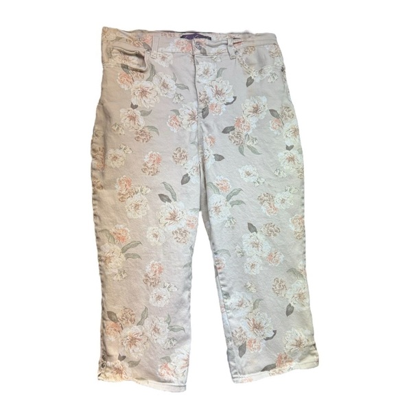 Gloria Vanderbilt Tan khaki floral Amanda Jean Capris size 12 - Picture 1 of 10